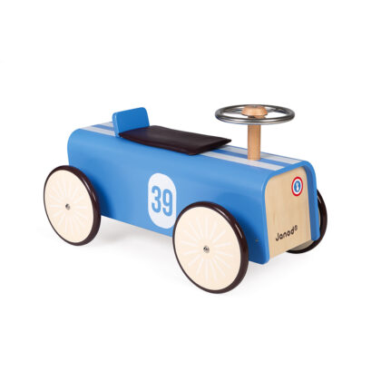 PORTEUR VOITURE BLEUE EN BOIS JANOD