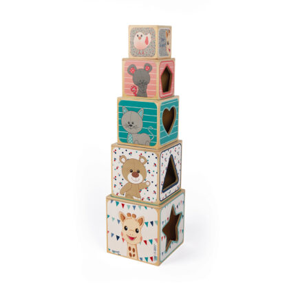 PYRAMIDE 5 CUBES BOIS SOPHIE LA GIRAFE