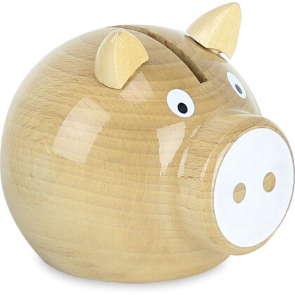 TIRELIRE COCHON BOIS NATUREL BLANC VILAC